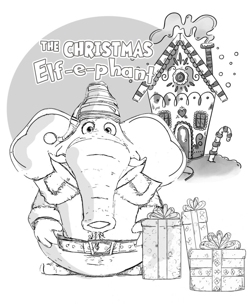Christmas Elf-e-phant Coloring Page