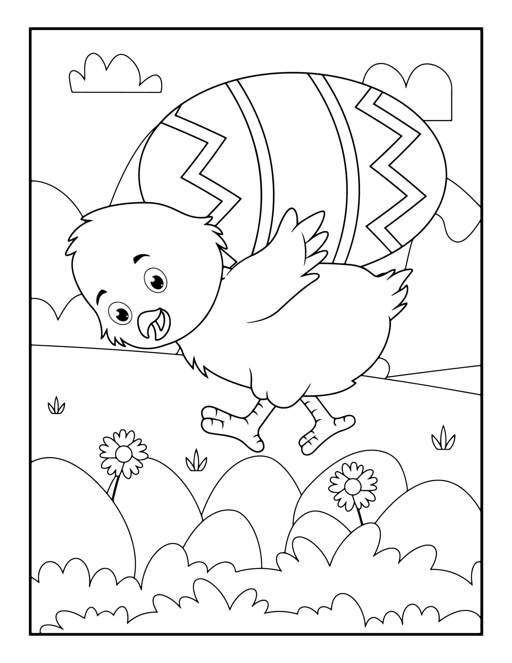 Easter Activity For kids Coloring Page with Chick and Egg
